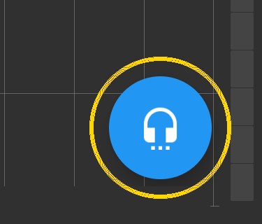 Screenshot of the waveform view with the round headphone button highlighted at the bottom right